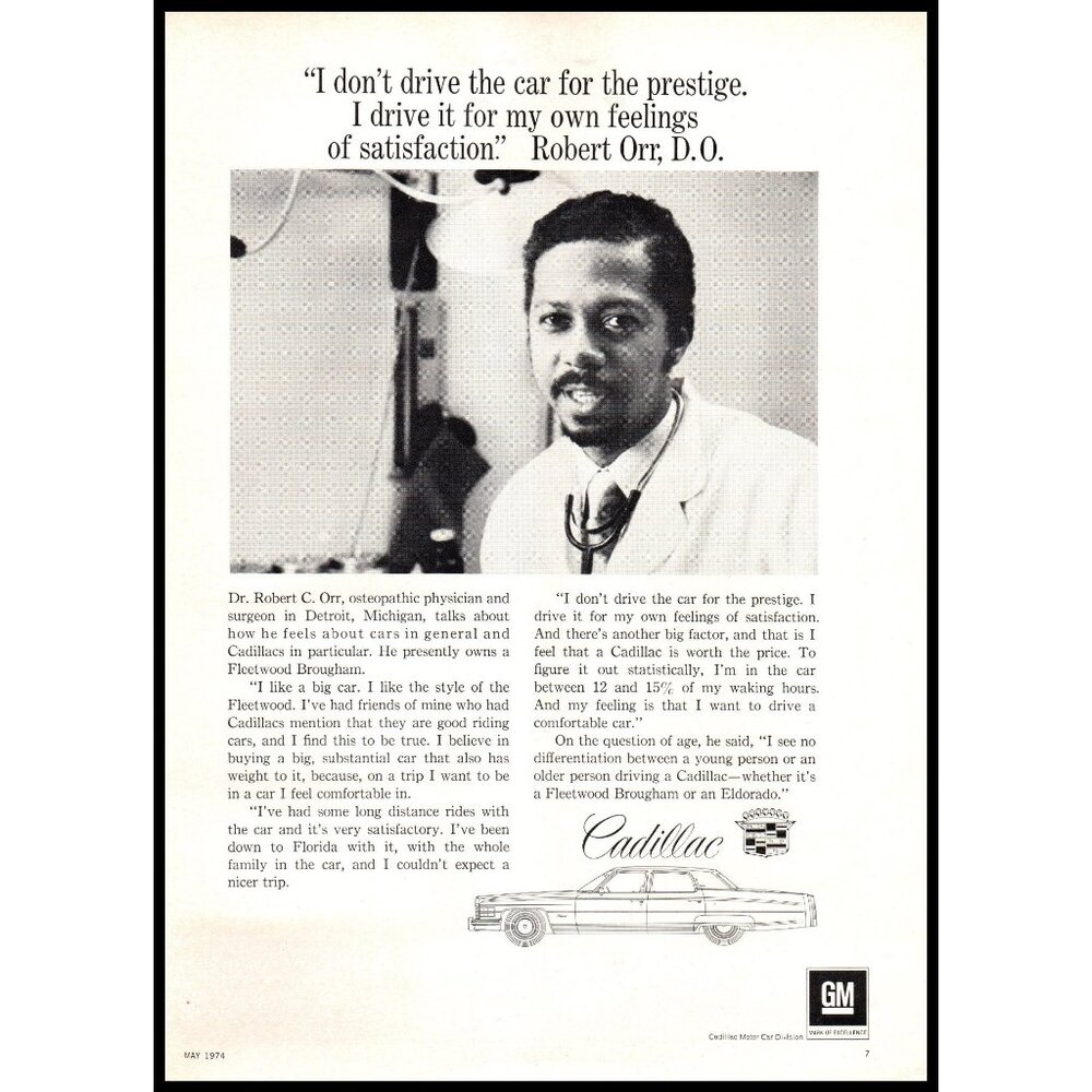 1974 Cadillac Fleetwood Brougham Sedan Vintage Print Ad Detroit MI Wall Art